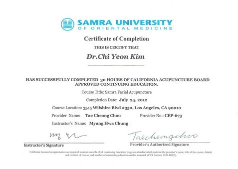 Certifikat for Kosmetiske akupunktur
